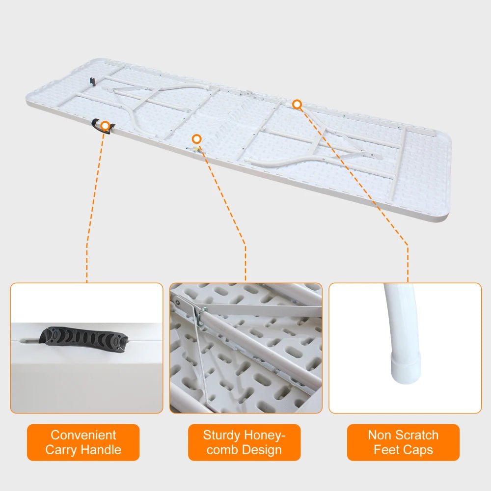 244cm Heavy Duty Portable Folding Table - 135KG, Multi-Functional Fold-Up Table, Indoor Outdoor Use for Camping Picnic Parties