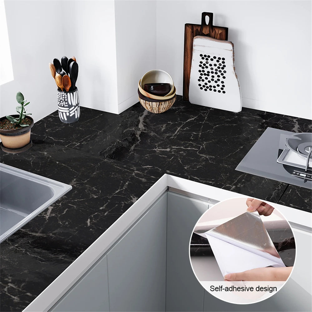 60/70/80cm Width Kitchen Wallpaper Peel and Stick Countertops Covers Waterproof Marble Self Adhesive Wall Papers Decorative Film