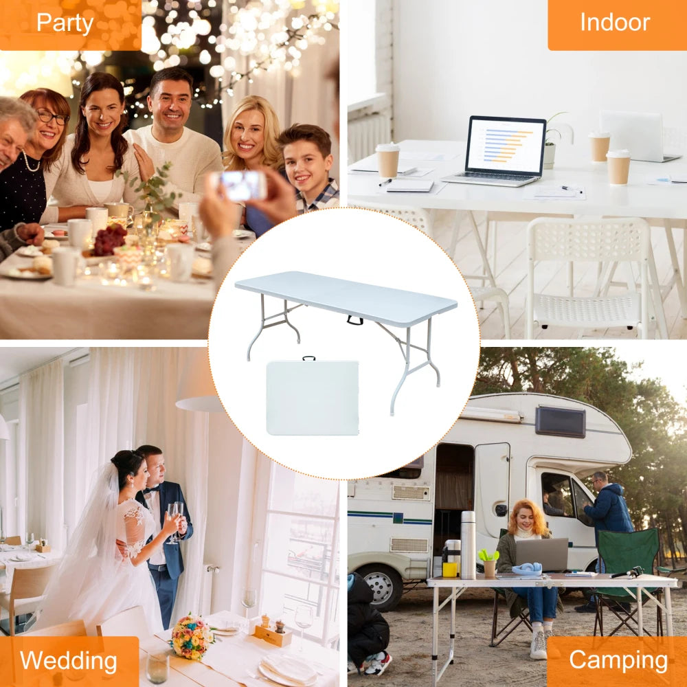244cm Heavy Duty Portable Folding Table - 135KG, Multi-Functional Fold-Up Table, Indoor Outdoor Use for Camping Picnic Parties