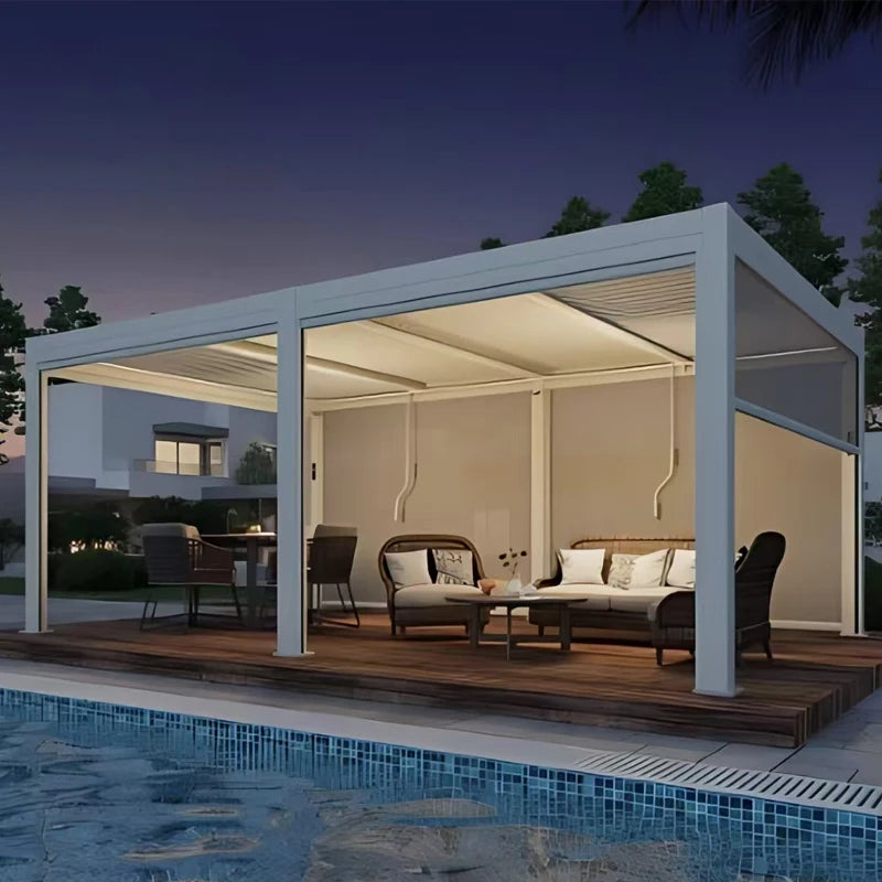 Pergola Bioclimatica in Alluminio con Lamelle Orientabili – Gazebo Motorizzato Impermeabile UV