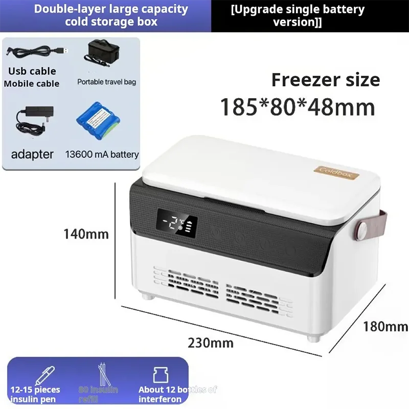13600mAH*2 Insulin Cooler Mini Medicine Portable Refrigerator Smart Temperature Control LCD Display Medical Fridge for Travel