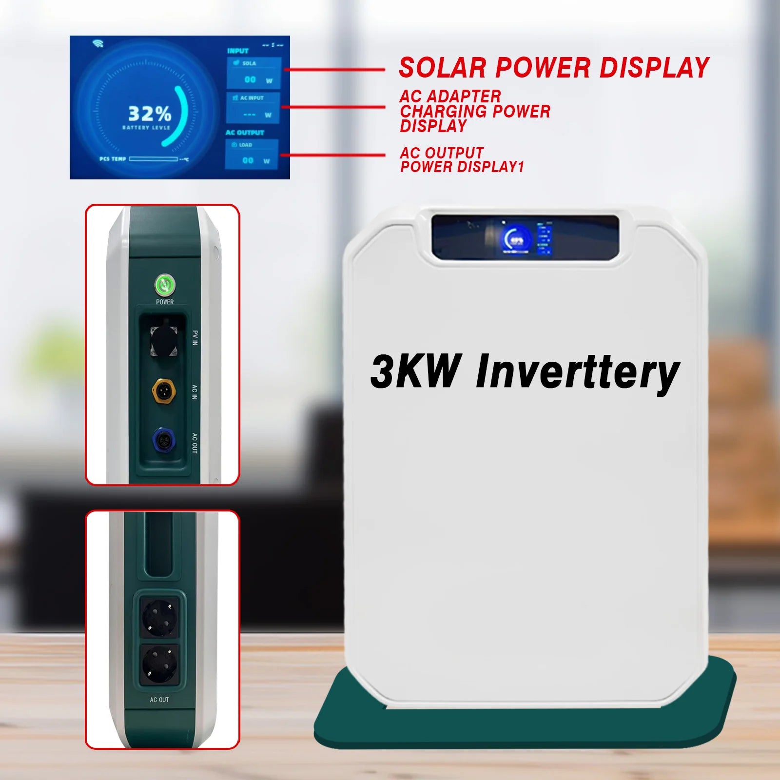 3000W Off Grid Photovoltaic Energy Storage Power Station, 3KW Inverter and 24V 100Ah LiFePO4 Battery All-in-one Machine