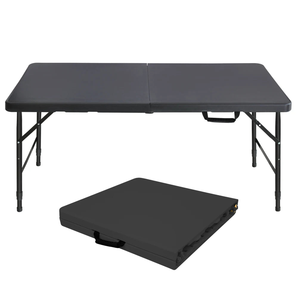 125cm Duty Adjustable Height Folding Table with Handle135KG Weight Capacity for Camping Picnic Parties Home  Indoor Outdoor