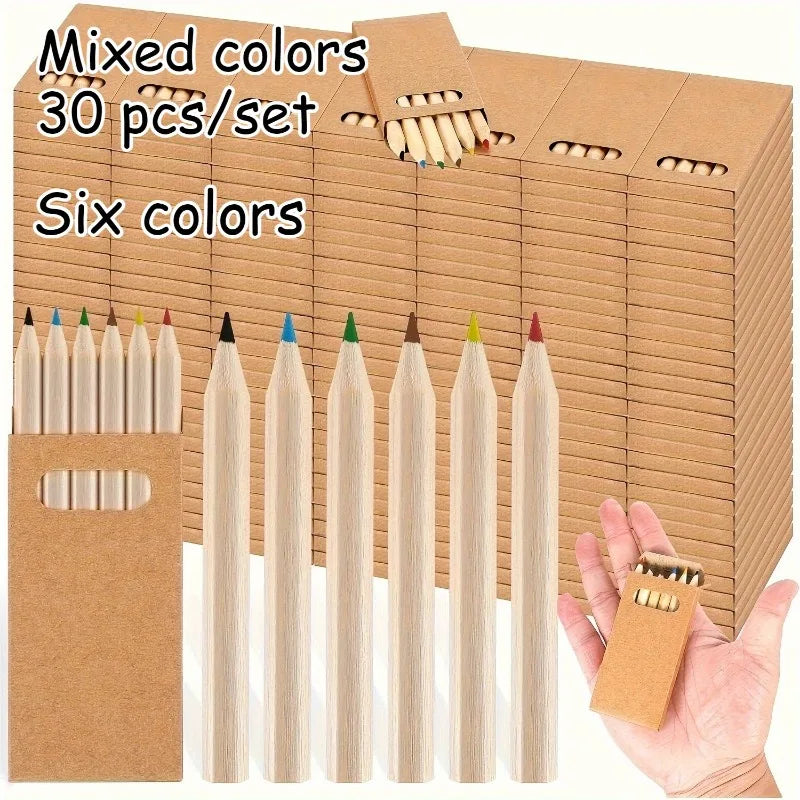 30/60/120pcs(1 Box of 6 Pieces）Mini Colored Pencils , 8.89cm Short Pencils with 6 Vibrant Colors for Crafts & Gifts,color Pencil