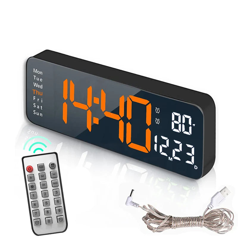 10 Inch Smart Mute LED Electronic Night Alarm Wall Clock Modern Desk Clock Minimalist Thermometer Calendar Time Cube Home Decor