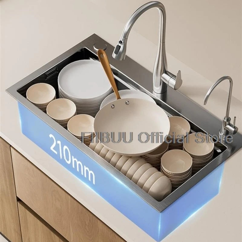 304 Stainless Steel Kitchen Sink Large Single Bowl Wash Basin Sink Undercounter Topmount Wear-Resistant Faucet Drain Accessories