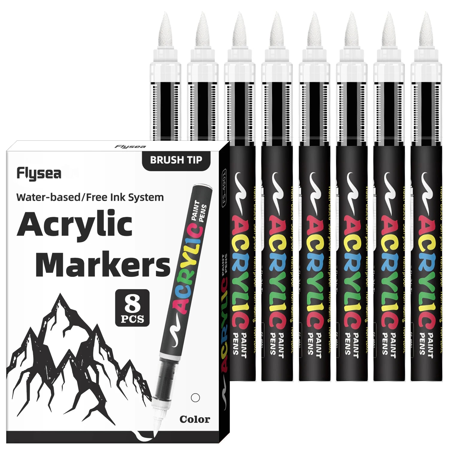8pcs Black and White Acrylic Paint Markers Set, Large Ink Capacity, Acrylic Markers for Illustration Sketching, Wood, Glass, Fab