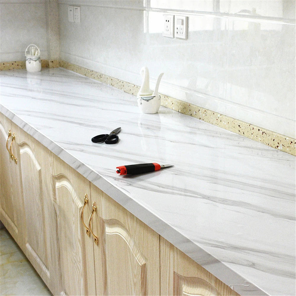 60/70/80cm Width Kitchen Wallpaper Peel and Stick Countertops Covers Waterproof Marble Self Adhesive Wall Papers Decorative Film