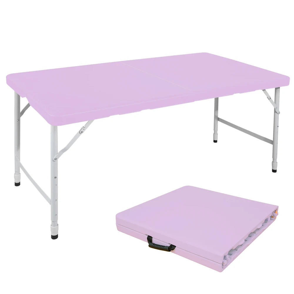 125cm Duty Adjustable Height Folding Table with Handle135KG Weight Capacity for Camping Picnic Parties Home  Indoor Outdoor