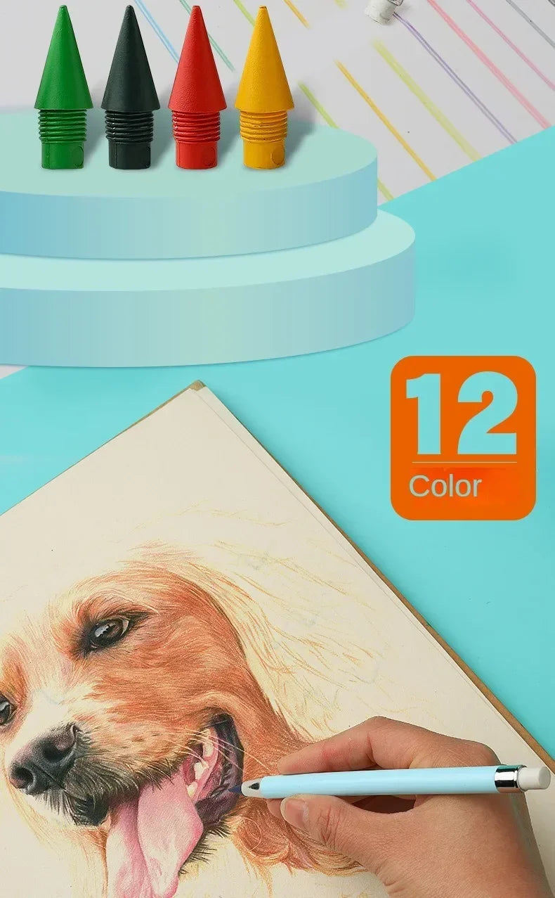 12 Pcs Set Infinity Pencils Multicolor Eternity Pencils No Ink with Eraser Pen School Stationery Drawing Pens Art Supplies