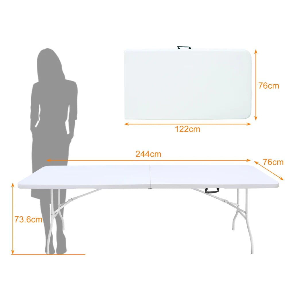 244cm Heavy Duty Portable Folding Table - 135KG, Multi-Functional Fold-Up Table, Indoor Outdoor Use for Camping Picnic Parties