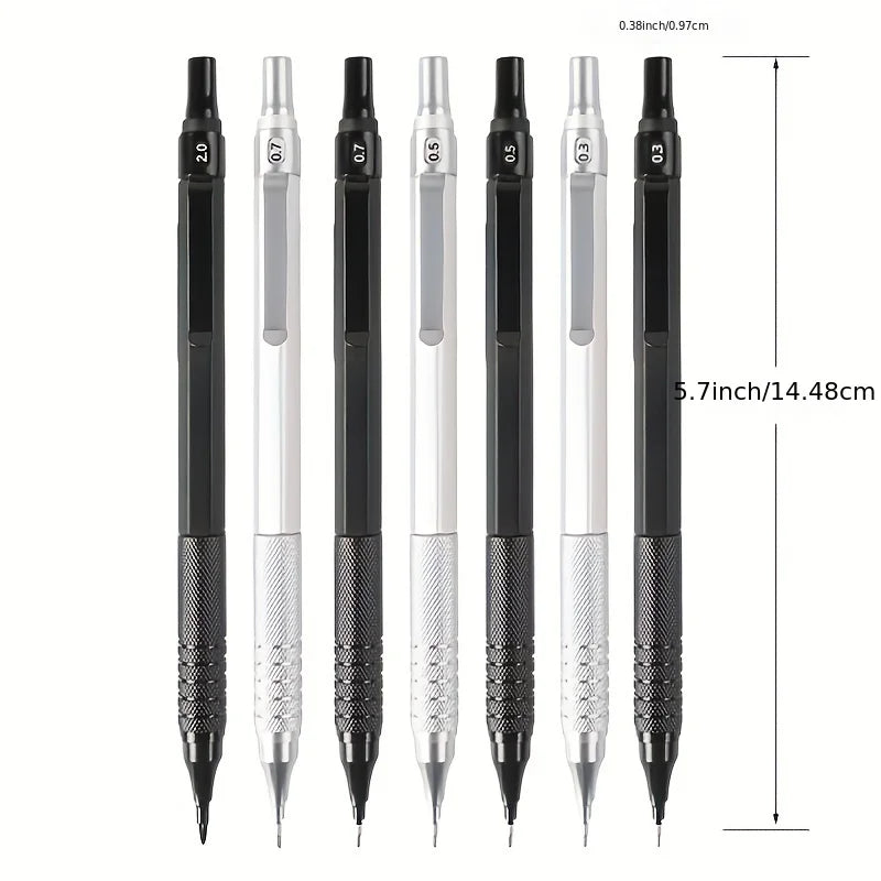 0.3/0.5/0.7/0.9/2.0mm Mechanical Pencil Low Center of Gravity Metal Drawing Special Pencil Office Write Art Supplies for School
