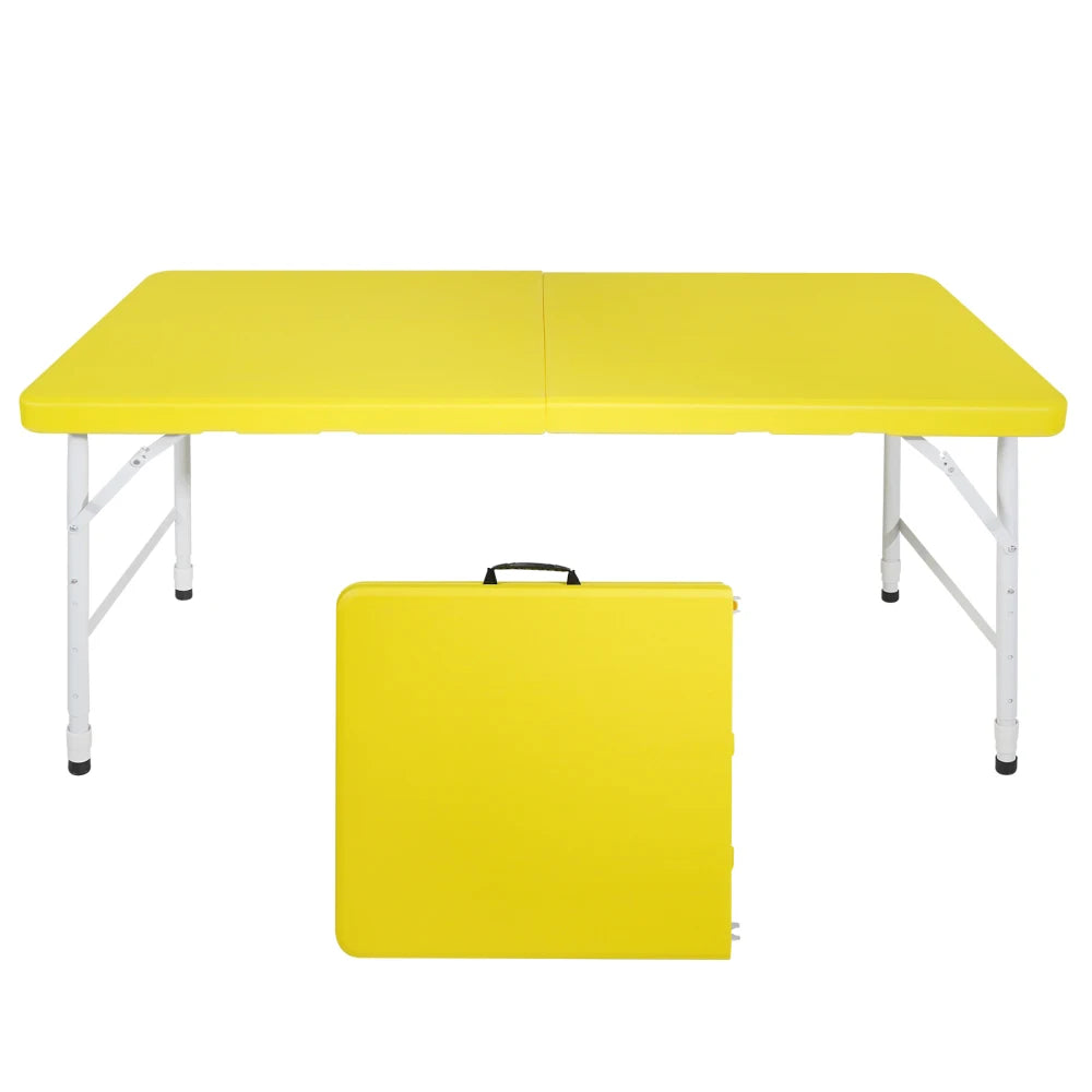 125cm Duty Adjustable Height Folding Table with Handle135KG Weight Capacity for Camping Picnic Parties Home  Indoor Outdoor
