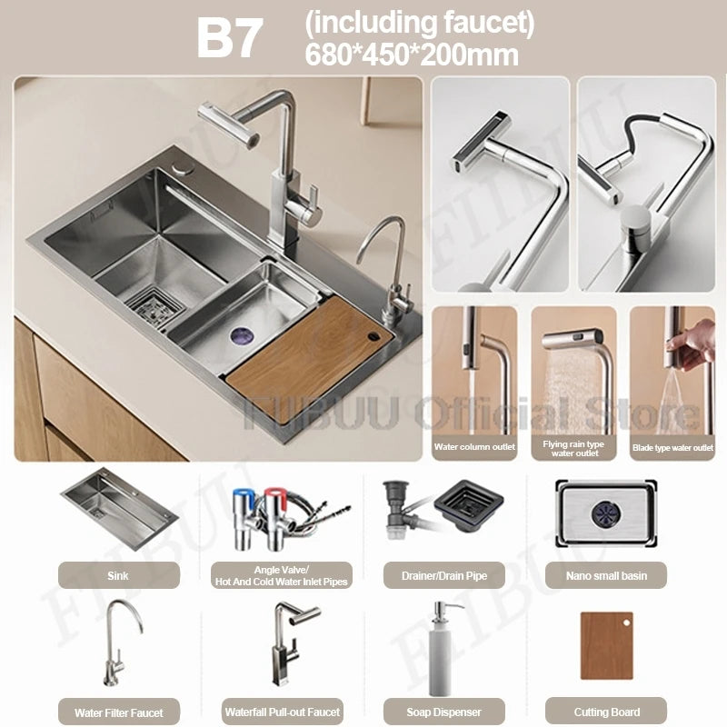 304 Stainless Steel Kitchen Sink Large Single Bowl Wash Basin Sink Undercounter Topmount Wear-Resistant Faucet Drain Accessories