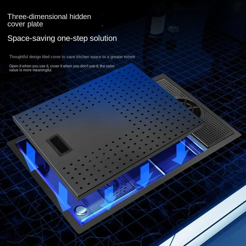 304 Stainless Steel Kitchen Sink Hidden with Foldable Faucet, Nano Undermount Sink Collapsible Tap Modern for Small Space RV