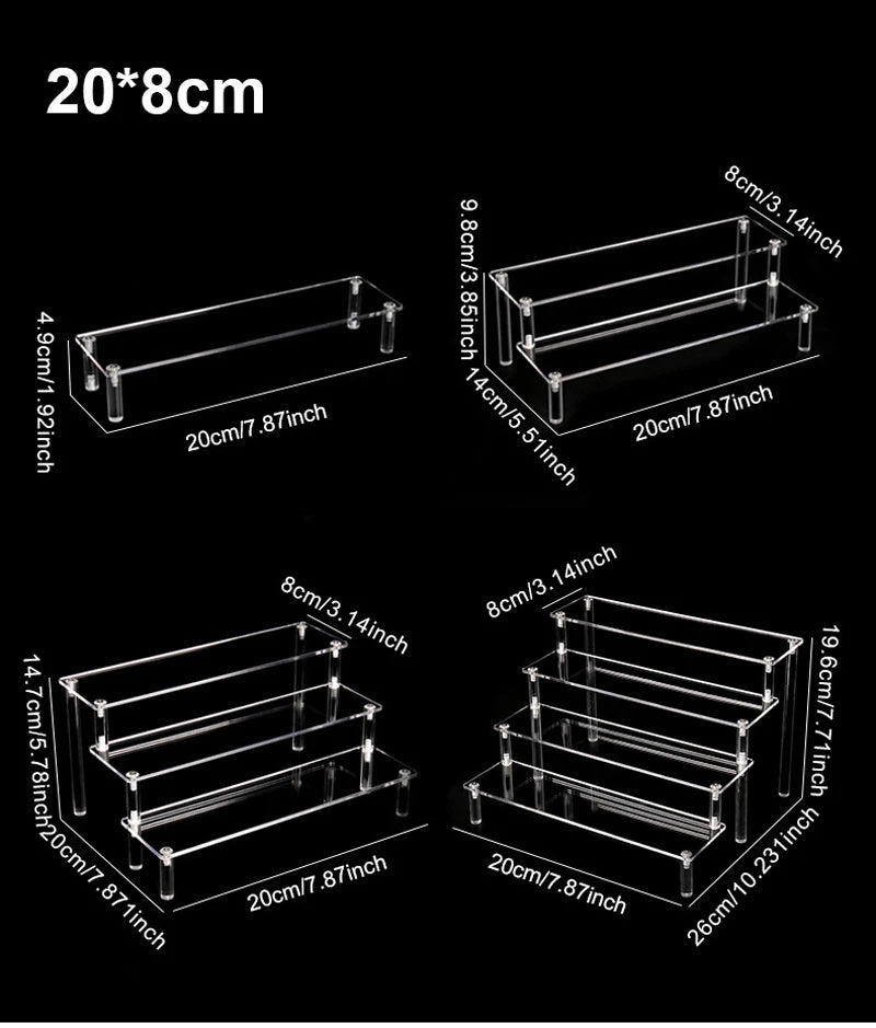 1-4 Tier Acrylic Display Stand Durable Display Rack For Cupcake Perfume Doll Transparent Trapezoidal Blind Box Storage Shelf