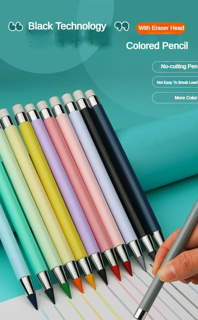 12 Pcs Set Infinity Pencils Multicolor Eternity Pencils No Ink with Eraser Pen School Stationery Drawing Pens Art Supplies