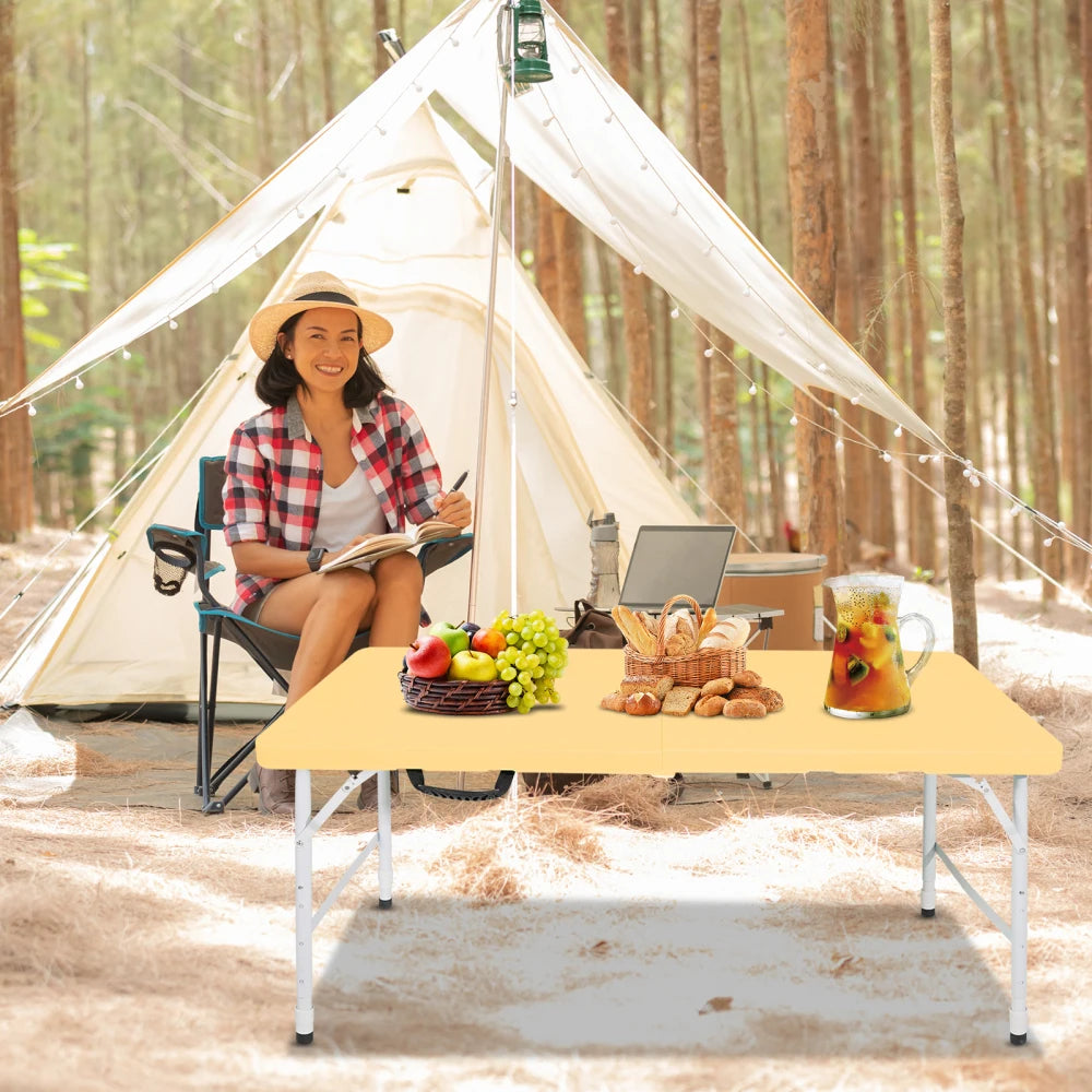 125cm Duty Adjustable Height Folding Table with Handle135KG Weight Capacity for Camping Picnic Parties Home  Indoor Outdoor