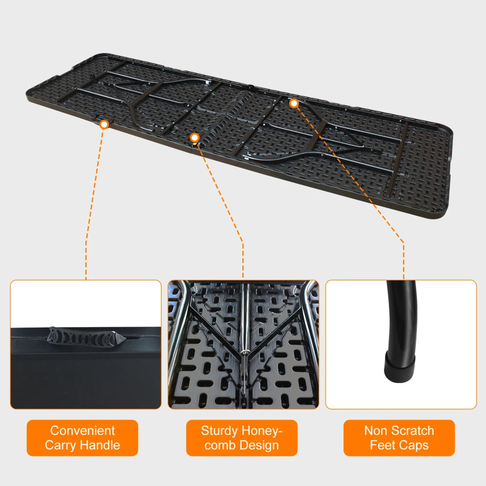 244cm Heavy Duty Portable Folding Table - 135KG, Multi-Functional Fold-Up Table, Indoor Outdoor Use for Camping Picnic Parties