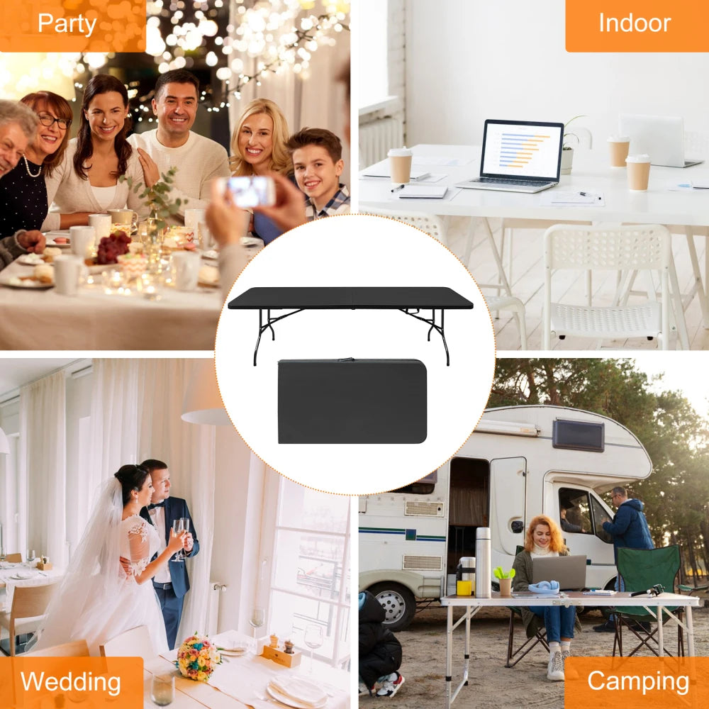 244cm Heavy Duty Portable Folding Table - 135KG, Multi-Functional Fold-Up Table, Indoor Outdoor Use for Camping Picnic Parties