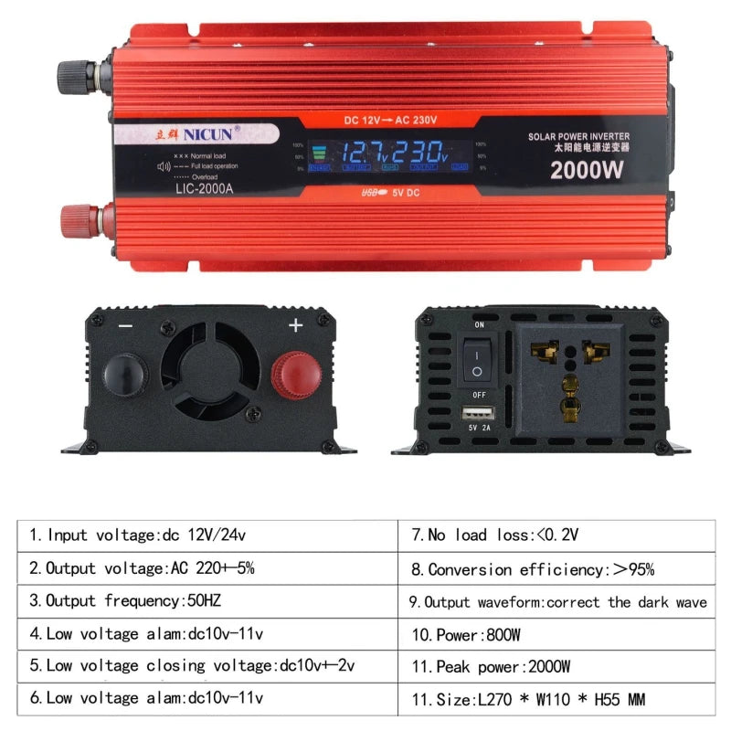 2000W Off-Grid Solar CompleteKit Power w/100A MPPT Controller,110V 220V Inverter&10AH 30AH LiFePO4 Battery for Home/RV/Camping