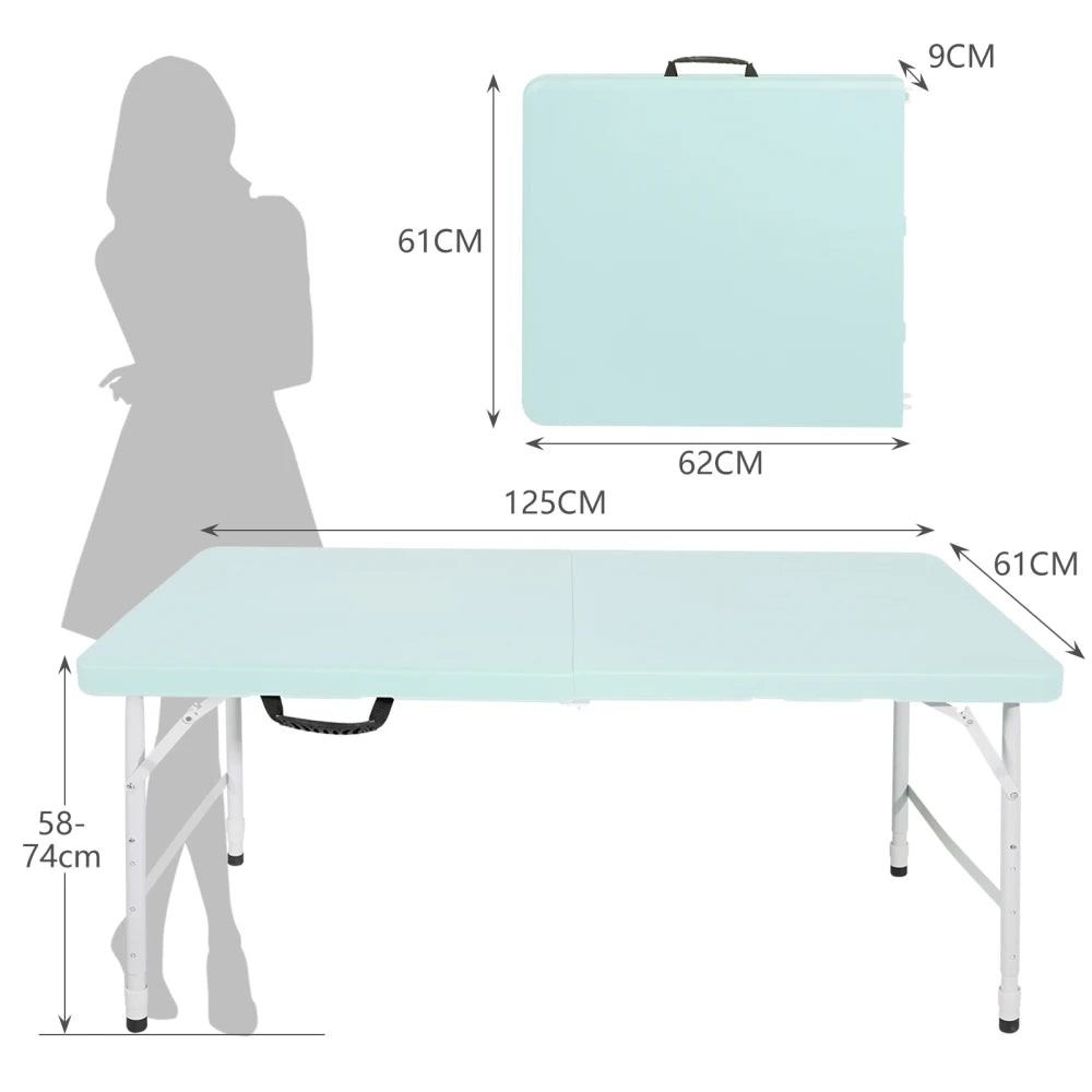 125cm Duty Adjustable Height Folding Table with Handle135KG Weight Capacity for Camping Picnic Parties Home  Indoor Outdoor