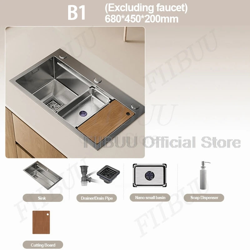 304 Stainless Steel Kitchen Sink Large Single Bowl Wash Basin Sink Undercounter Topmount Wear-Resistant Faucet Drain Accessories