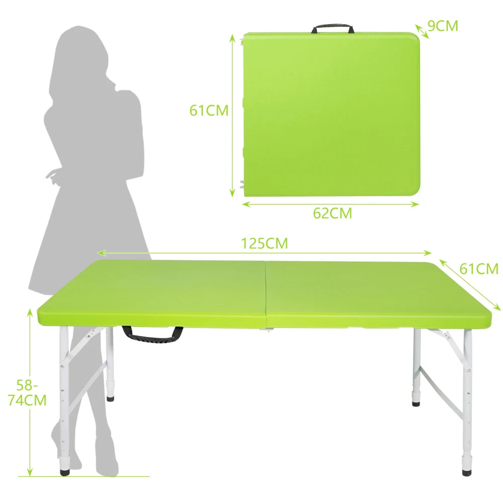 125cm Duty Adjustable Height Folding Table with Handle135KG Weight Capacity for Camping Picnic Parties Home  Indoor Outdoor