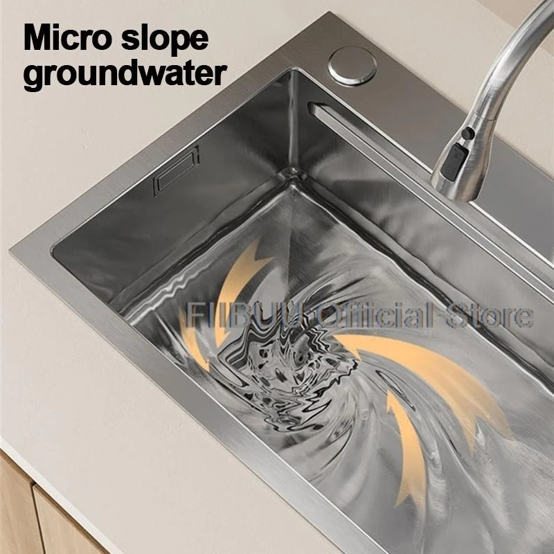 304 Stainless Steel Kitchen Sink Large Single Bowl Wash Basin Sink Undercounter Topmount Wear-Resistant Faucet Drain Accessories