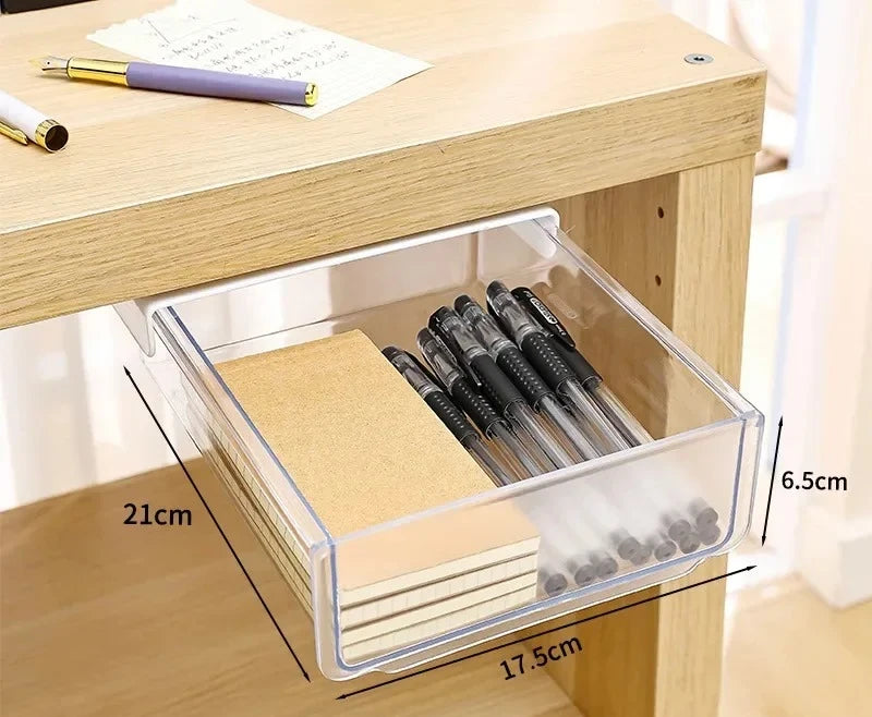 Clear Under Desk Hidden Drawer Office Storage Box Organizer Drawer Desk Supplies Holder Rack Memo Pen Stationery Storage Tray