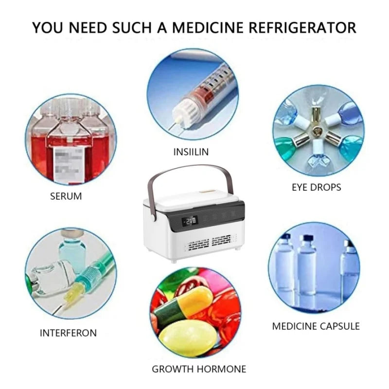13600mAH*2 Insulin Cooler Mini Medicine Portable Refrigerator Smart Temperature Control LCD Display Medical Fridge for Travel
