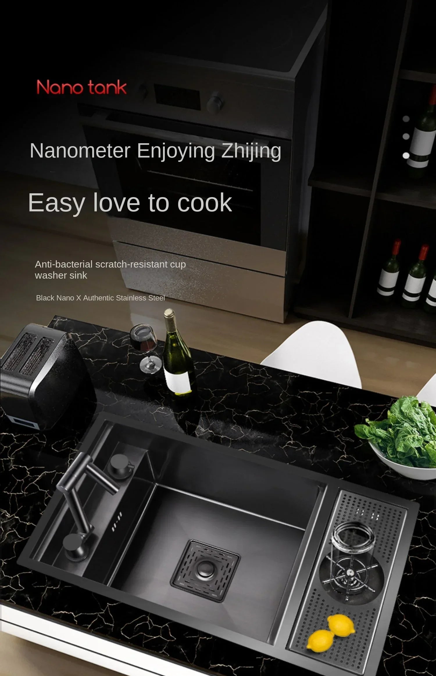 304 Stainless Steel Kitchen Sink Hidden with Foldable Faucet, Nano Undermount Sink Collapsible Tap Modern for Small Space RV