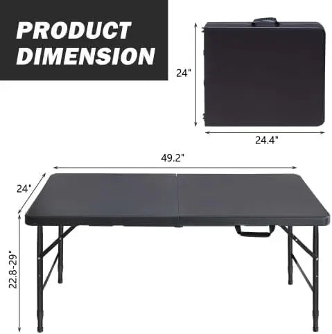 49" Heavy Duty Folding Trestle Table, Rectangle Portable Picnic Camping Table with Metal Frame, Adjustable Height, Waterproof 30