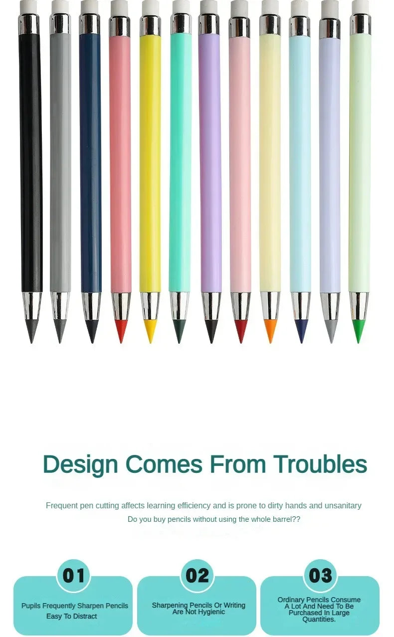 12 Pcs Set Infinity Pencils Multicolor Eternity Pencils No Ink with Eraser Pen School Stationery Drawing Pens Art Supplies