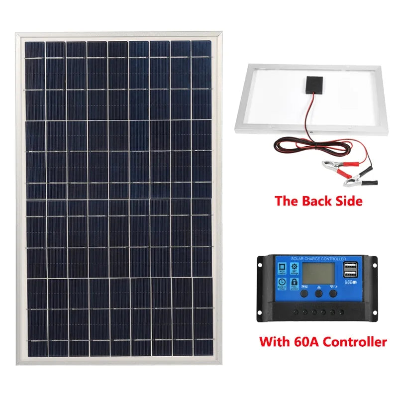300W 12V Solar Panel Kit Complete Polycrystalline USB Power Portable Outdoor Rechargeable Solar Cell Solar Generator for Home