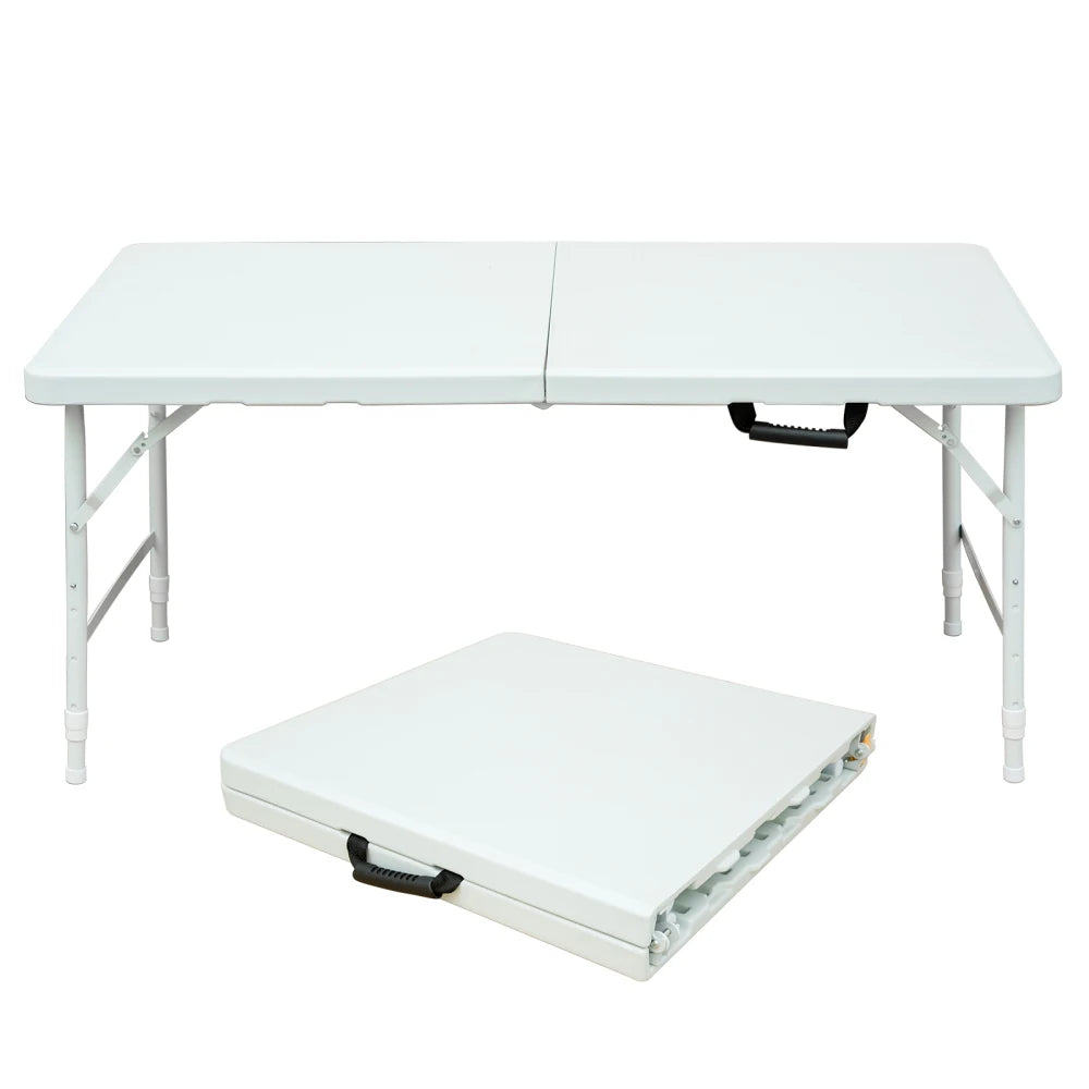 125cm Duty Adjustable Height Folding Table with Handle135KG Weight Capacity for Camping Picnic Parties Home  Indoor Outdoor
