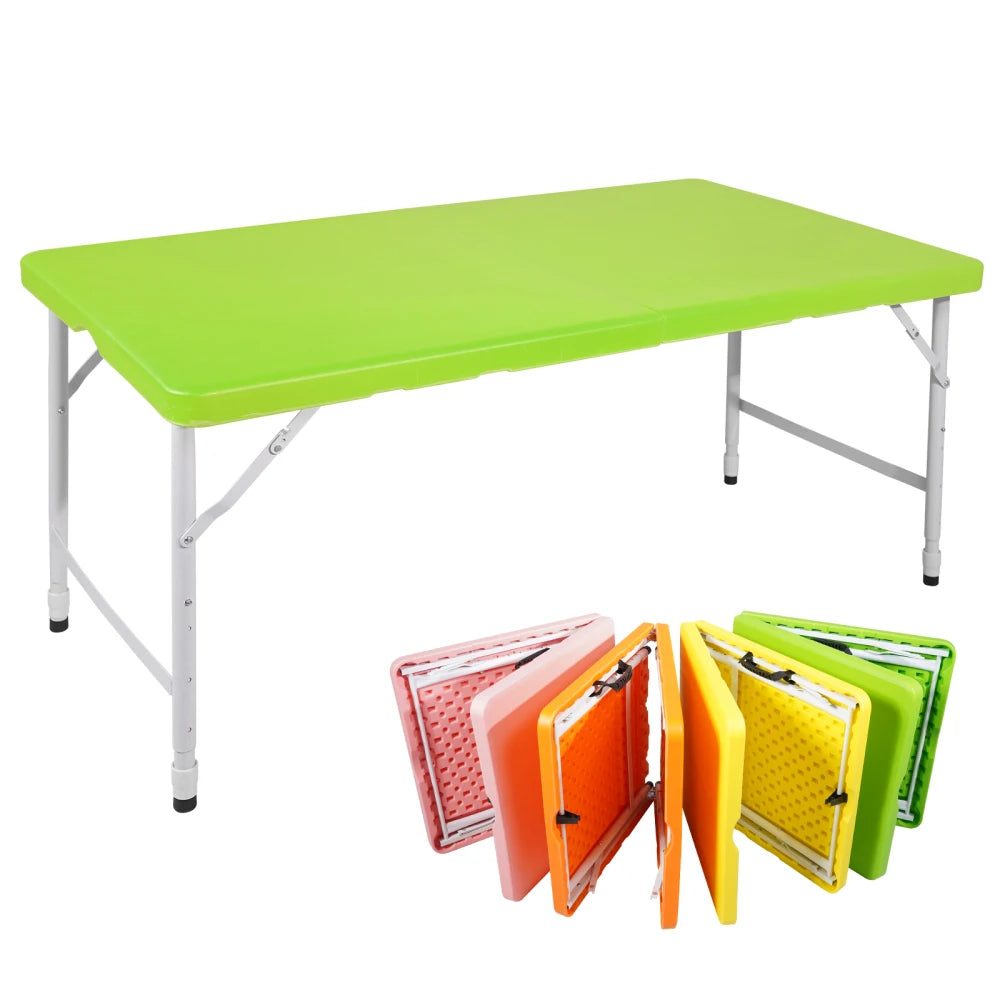 125cm Duty Adjustable Height Folding Table with Handle135KG Weight Capacity for Camping Picnic Parties Home  Indoor Outdoor