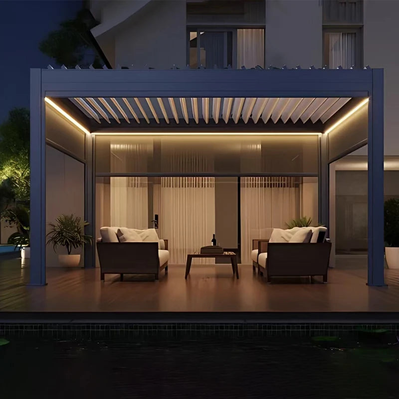 Pergola Bioclimatica in Alluminio con Lamelle Orientabili – Gazebo Motorizzato Impermeabile UV