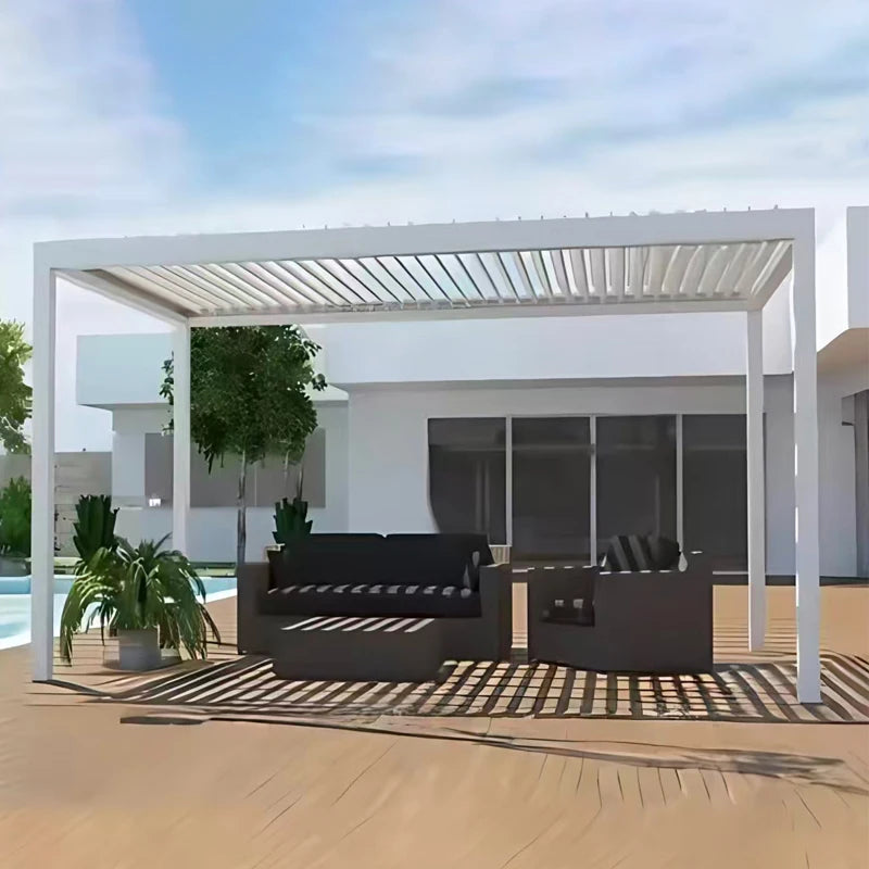 Pergola Bioclimatica in Alluminio con Lamelle Orientabili – Gazebo Motorizzato Impermeabile UV