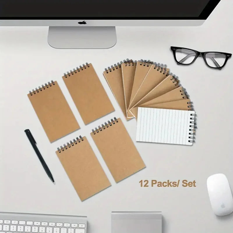 6/12 pocket notebooks, spiral-bound notepads, office-style mini notebooks, lined paper memos for home, university, or school use