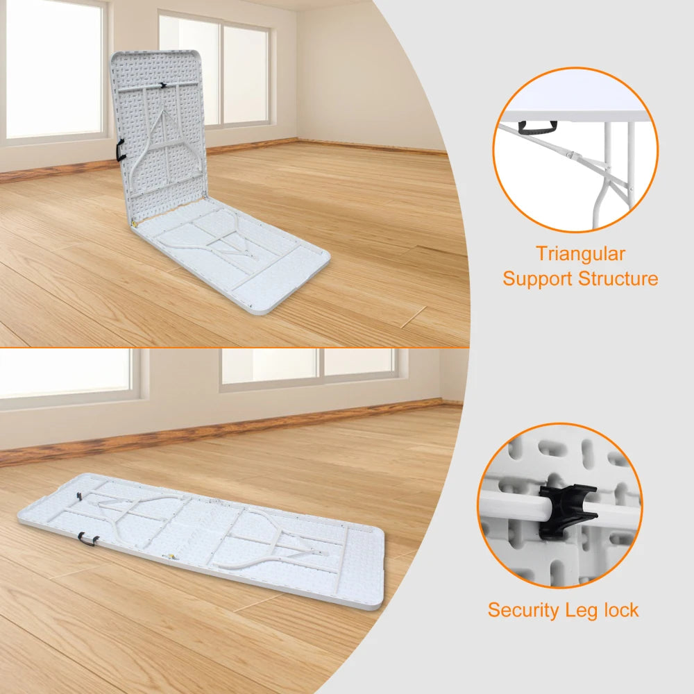 244cm Heavy Duty Portable Folding Table - 135KG, Multi-Functional Fold-Up Table, Indoor Outdoor Use for Camping Picnic Parties