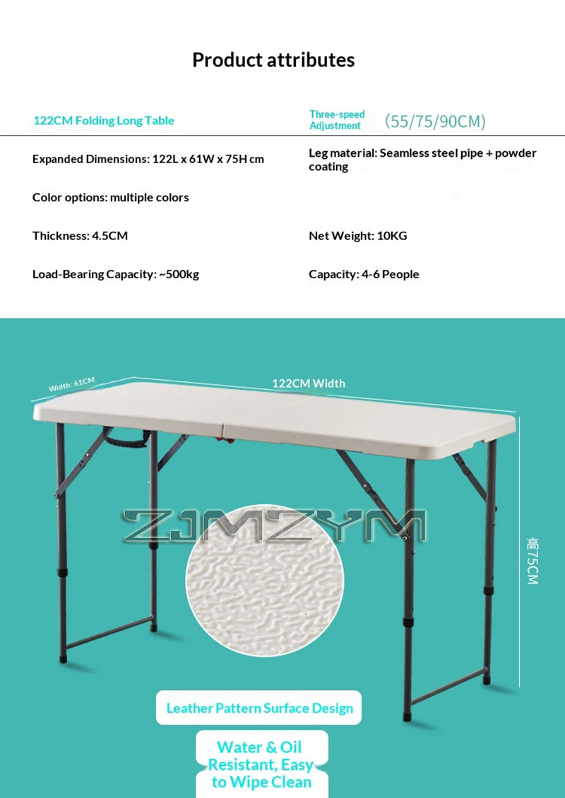 1.2M 1.5M 1.8M Height-Adjustable Folding Table Event Outdoor Camping Desk Garden Booth Party Long Table