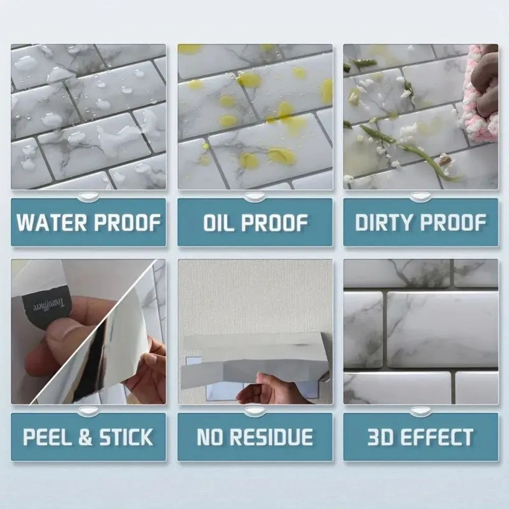 5/10/20pcs Self-Adhesive Wall Tile Stickers, Heat Resistant Peel AndStick Kitchen Backsplash, Waterproof Wall Tile Stickers