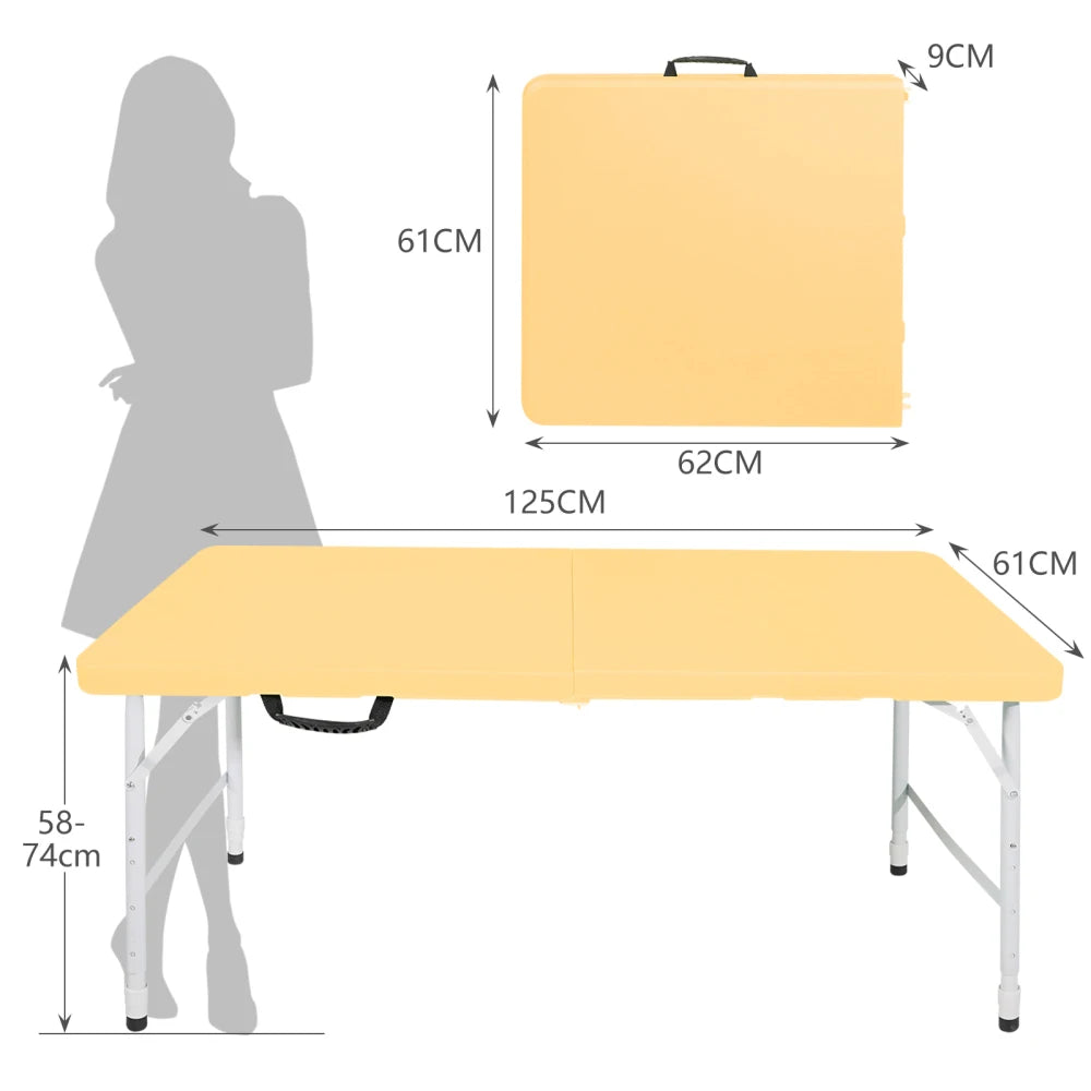 125cm Duty Adjustable Height Folding Table with Handle135KG Weight Capacity for Camping Picnic Parties Home  Indoor Outdoor