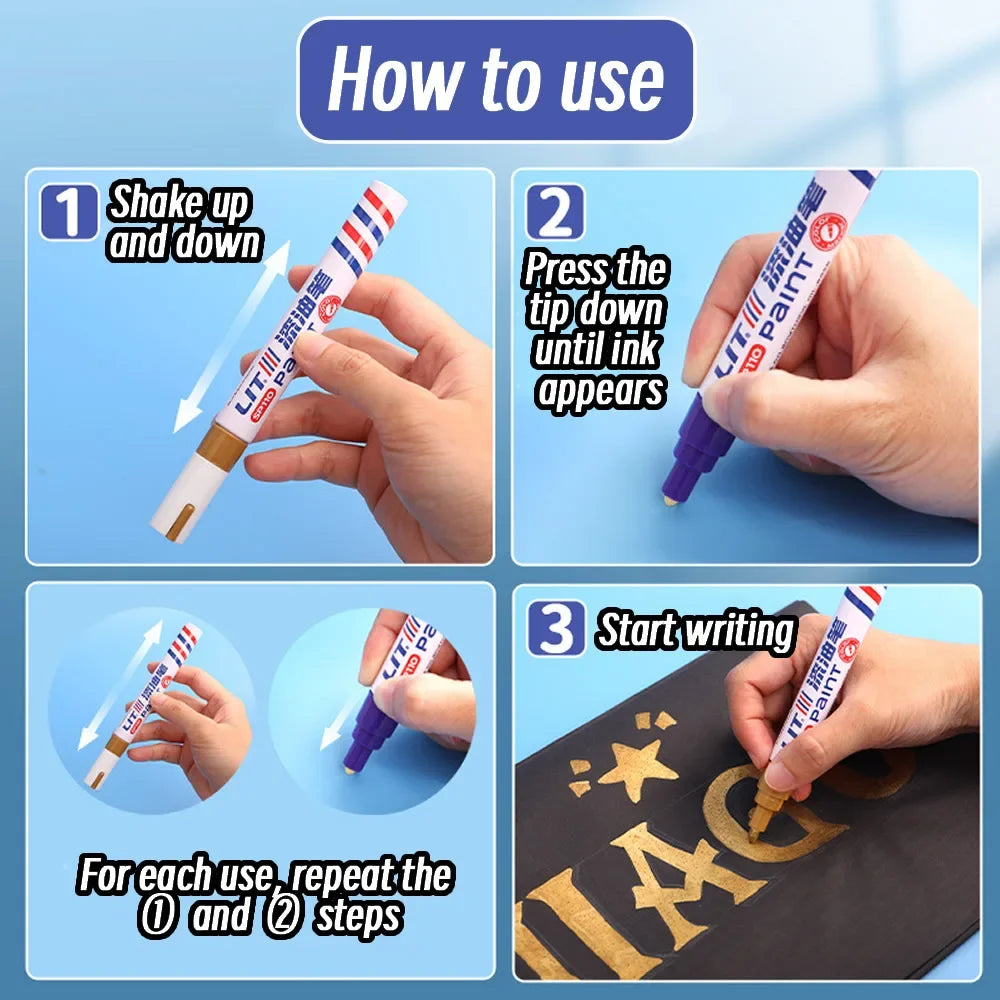 3mm 10p Colorful 8 Colors Permanent Paint Marker Waterproof White Markers tire tread rubber fabric Paint metal Paint Marker Pens