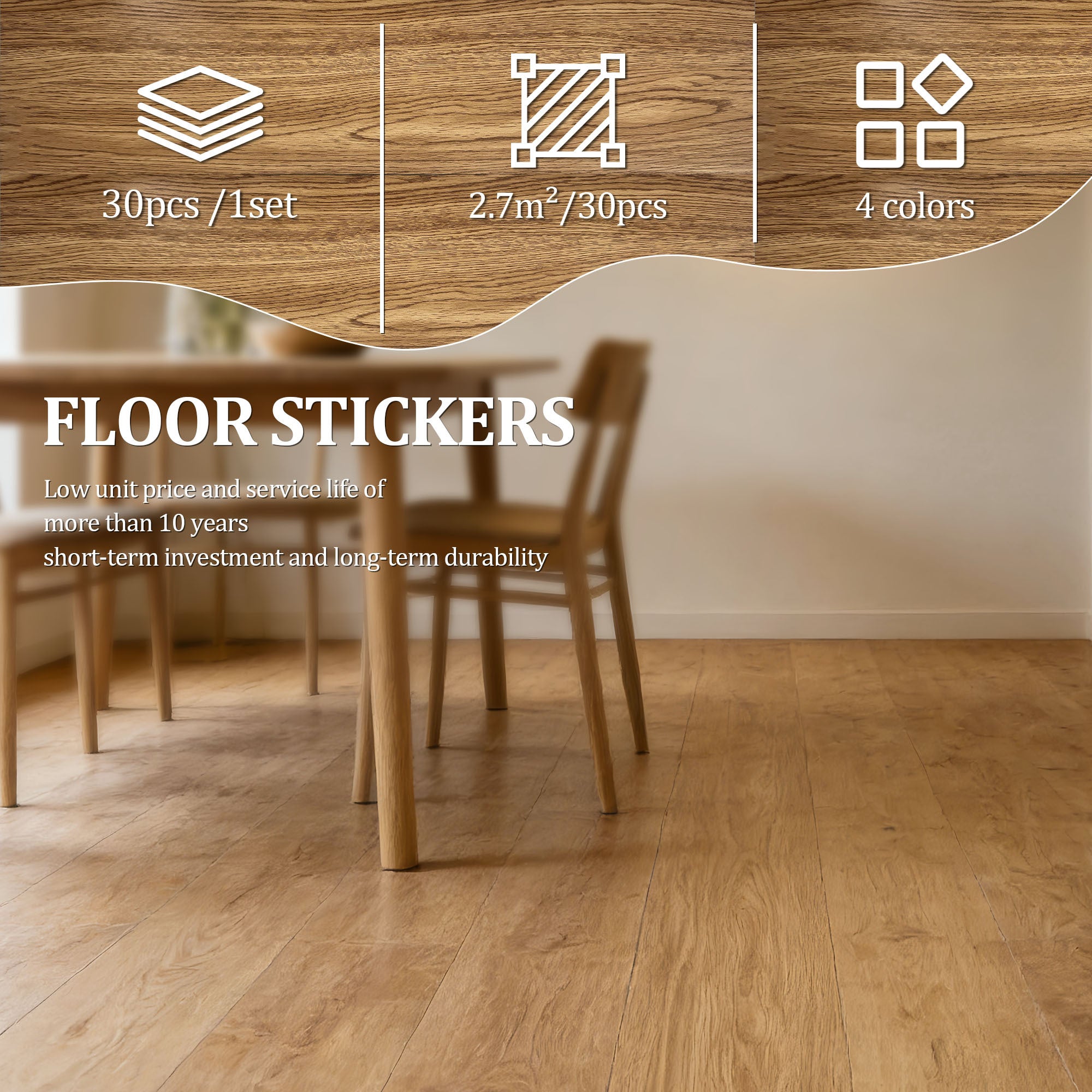 Pavimento Vinilico Adesivo PVC – Set 30 Pezzi (2,7 m²) – Effetto Legno